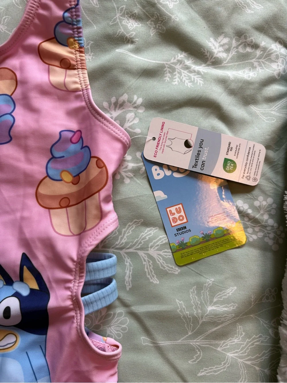 Bluey Kids' Pink One-Piece Swimsuit with Cupcake Print